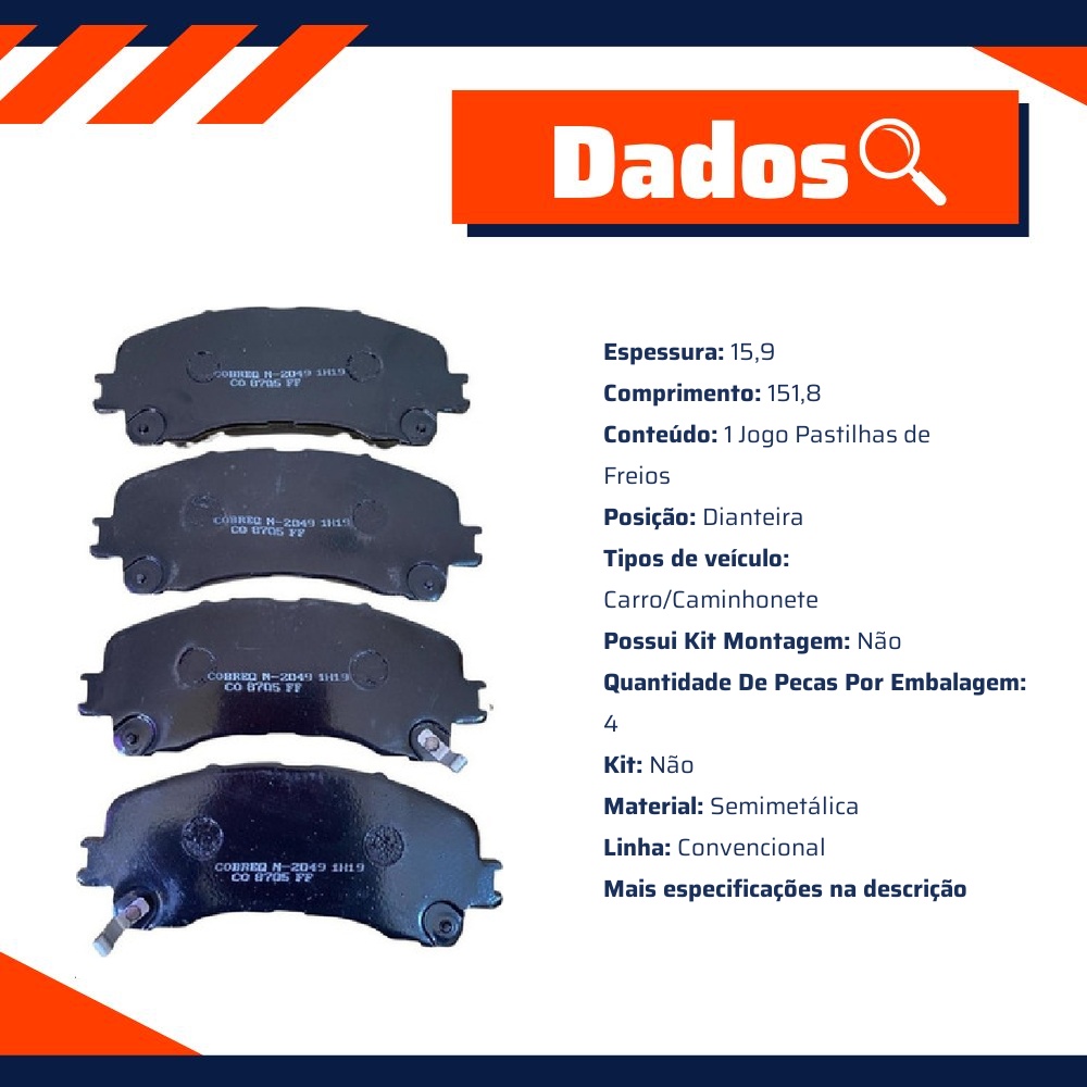 Pastilha de Freio Dianteira para Chevrolet S10 e Trailblazer - Cobreq - N-2049