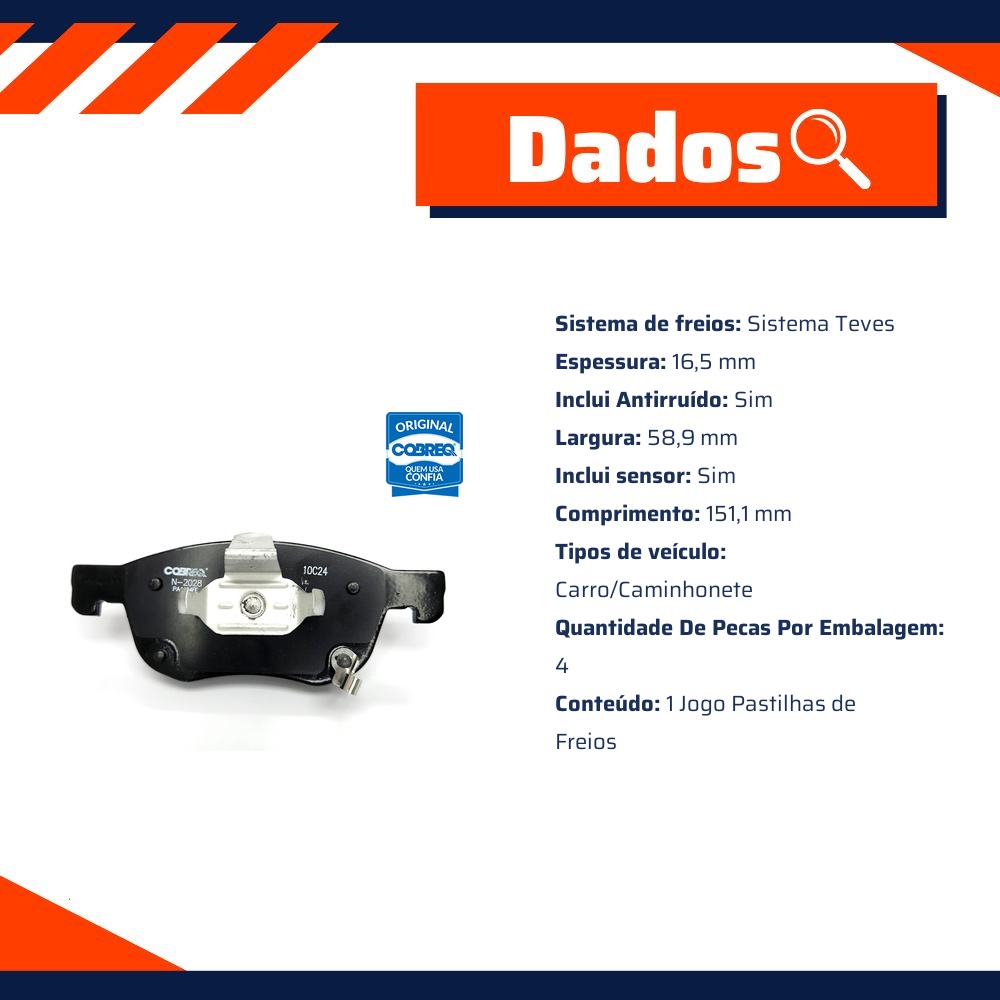 Pastilha de Freio Dianteira para Honda Civic e HR-V - Cobreq - N-2028