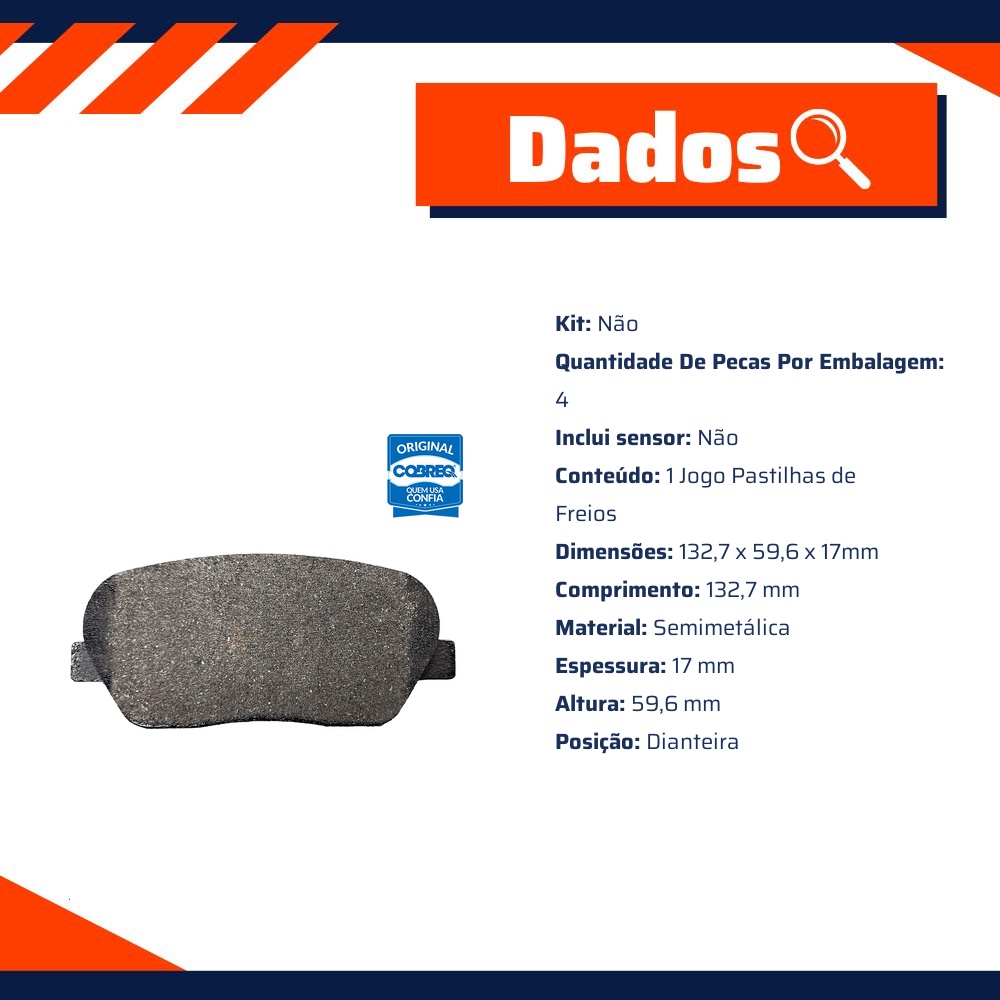 Pastilha de Freio Dianteira para Hyundai Creta e KIA Carens - Cobreq - N-2169