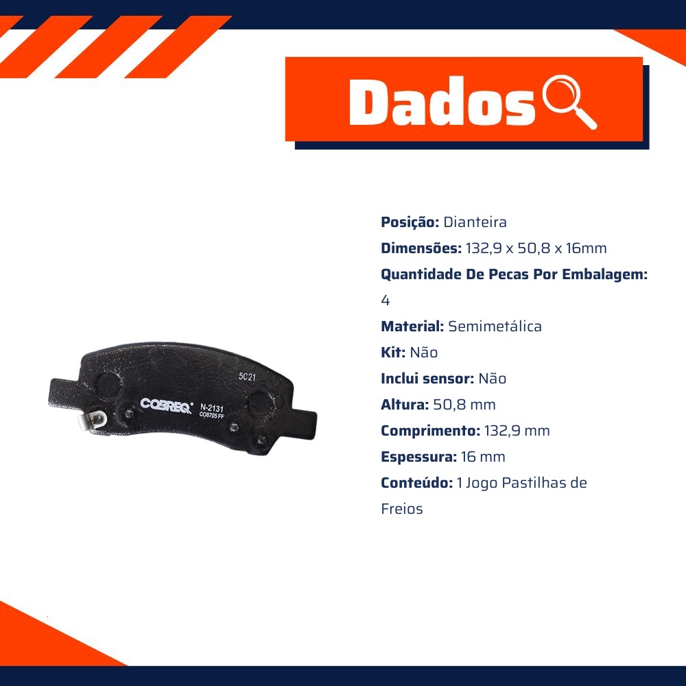 Pastilha de Freio Dianteira para Hyundai HB20 e HB20S 1.0 Aspirado - Cobreq - N-2131