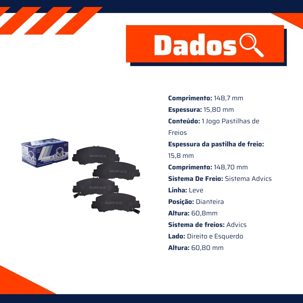 Jogo de Pastilhas de Freio Dianteira para Mitsubishi Eclipse Cross - Syl - 2319