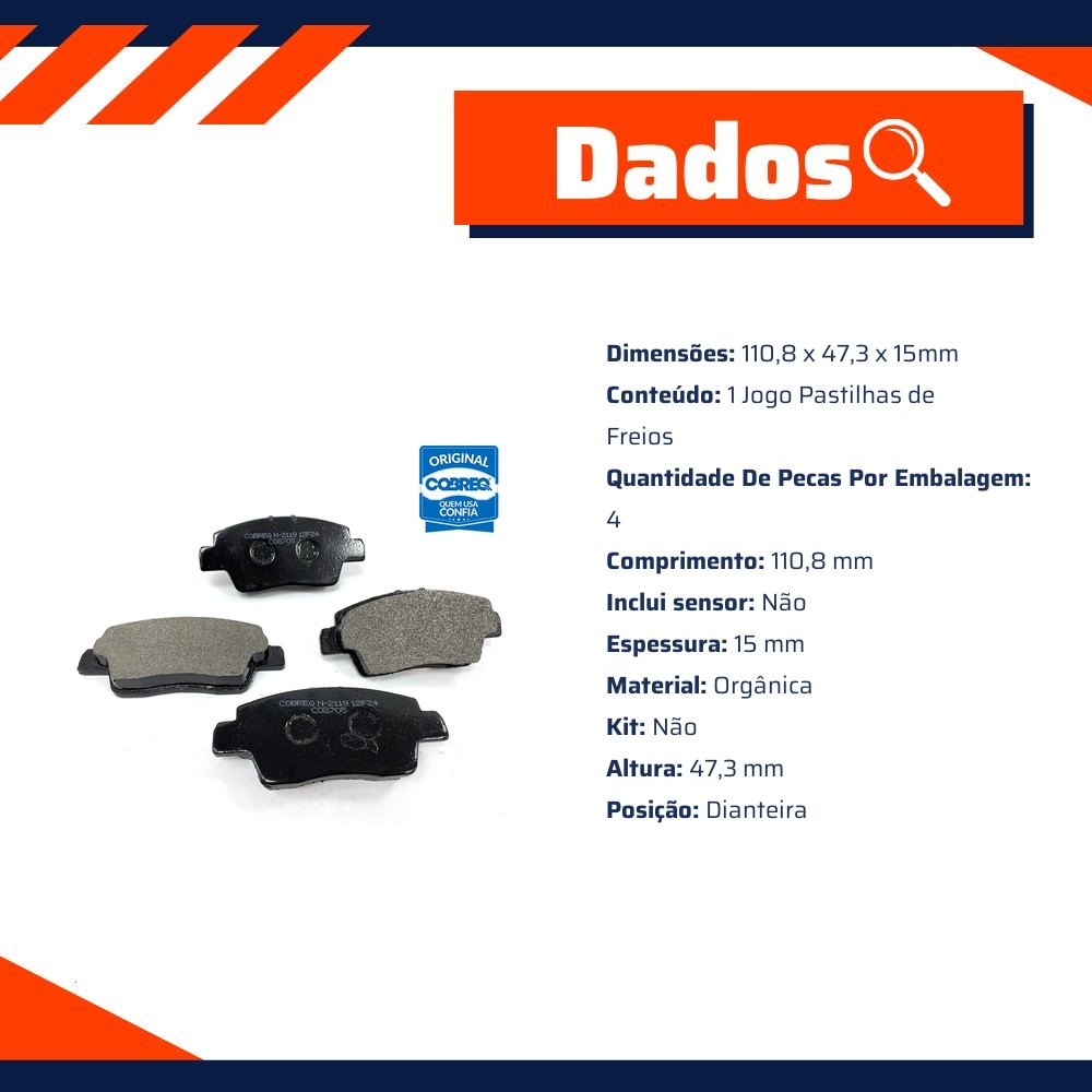 Pastilha de Freio Dianteira para Renault Kwid - Cobreq - N-2119