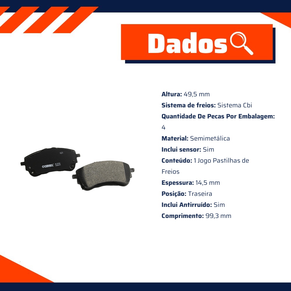 Pastilha de Freio Traseira para Toyota Corolla - Cobreq - N-2126