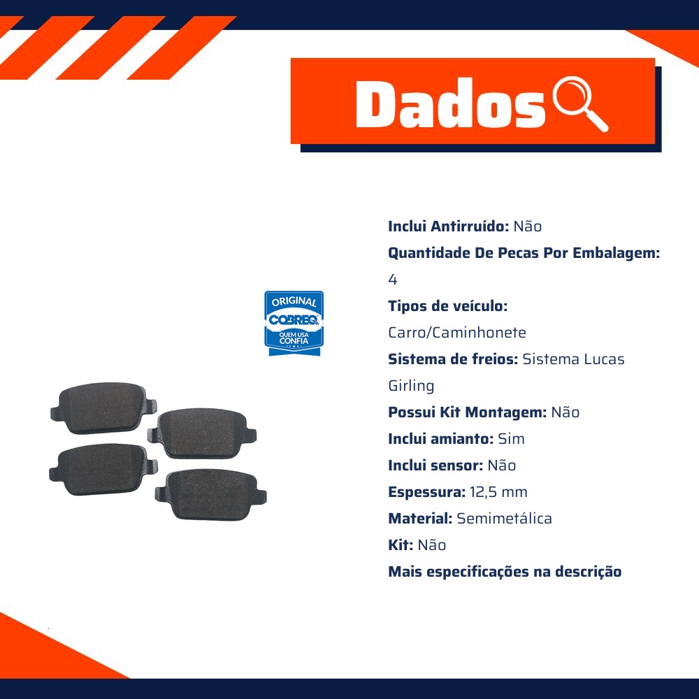 Pastilha de Freio Traseira para Land Rover Freelander 2 e Volvo S80 - Cobreq - N-868