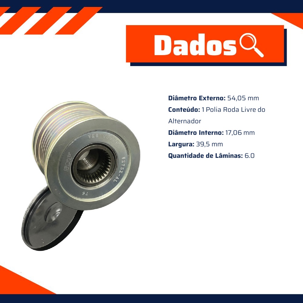 Polia Roda Livre do Alternador para Volkswagen Amarok - SKF - VKM 03112 A