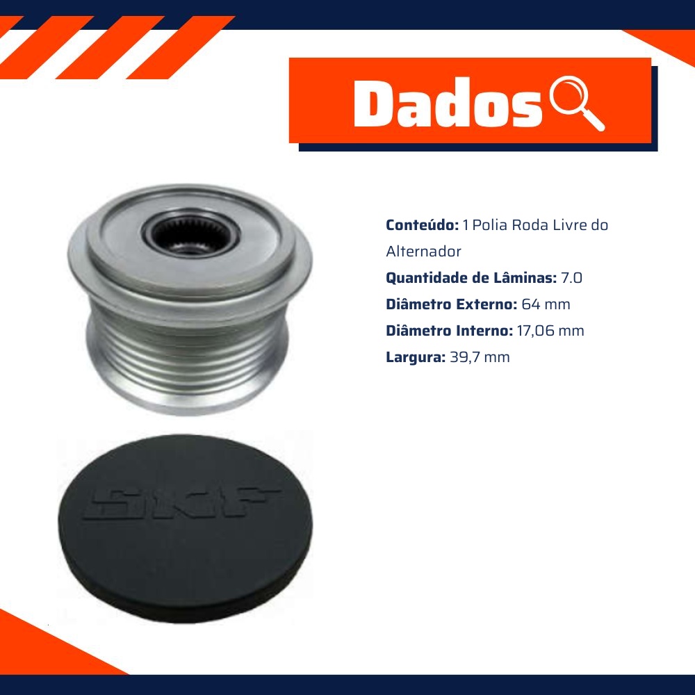 Polia Roda Livre do Alternador - SKF - VKM 05452