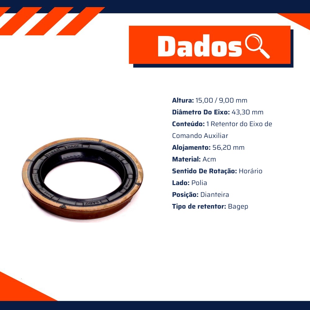 Retentor do Eixo de Comando Auxiliar para Ford Jeep e Maverick - Sabó - 01943BAGEP