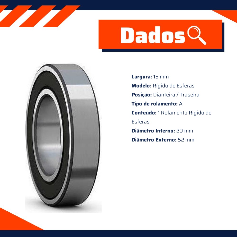 Rolamento Rigido de Esferas - SKF - 6304-2RSH