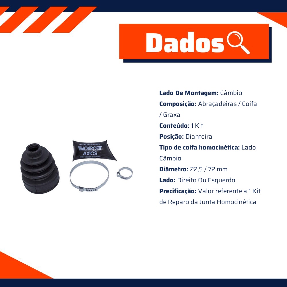 Coifa Homocinética Câmbio Dianteira Direita ou Esquerda para Chevrolet Cobalt - Monroe Axios - LT90153