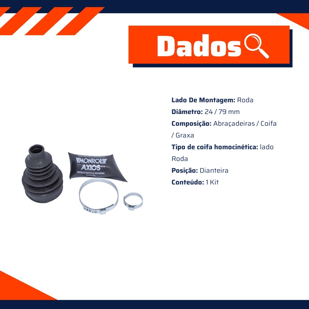Coifa Homocinética Roda Dianteira Direita ou Esquerda para Chevrolet Onix e Prisma - Monroe Axios - LT90152