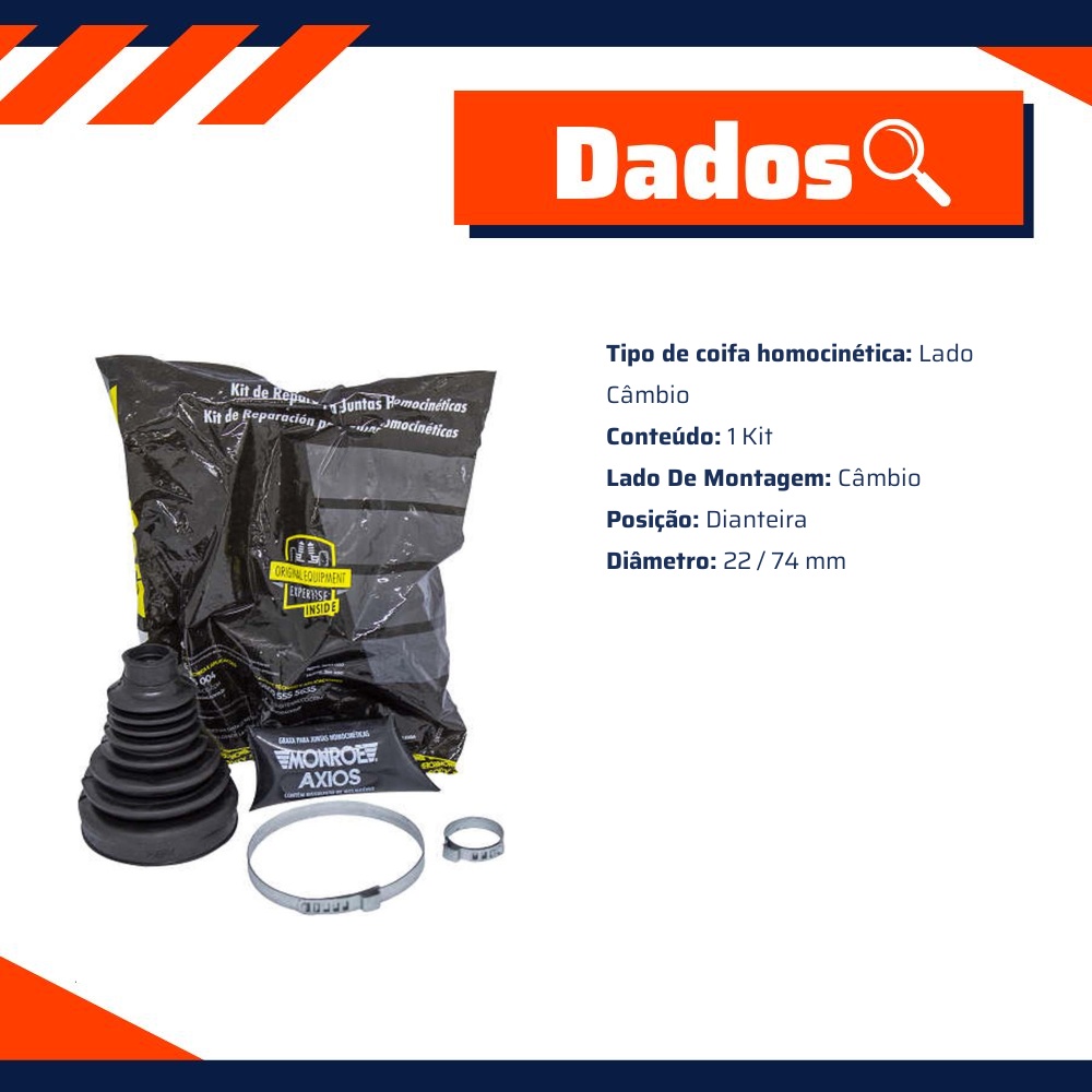Coifa Homocinética Câmbio Dianteira Direita ou Esquerda para Chevrolet Onix e Prisma - Monroe Axios - LT90158