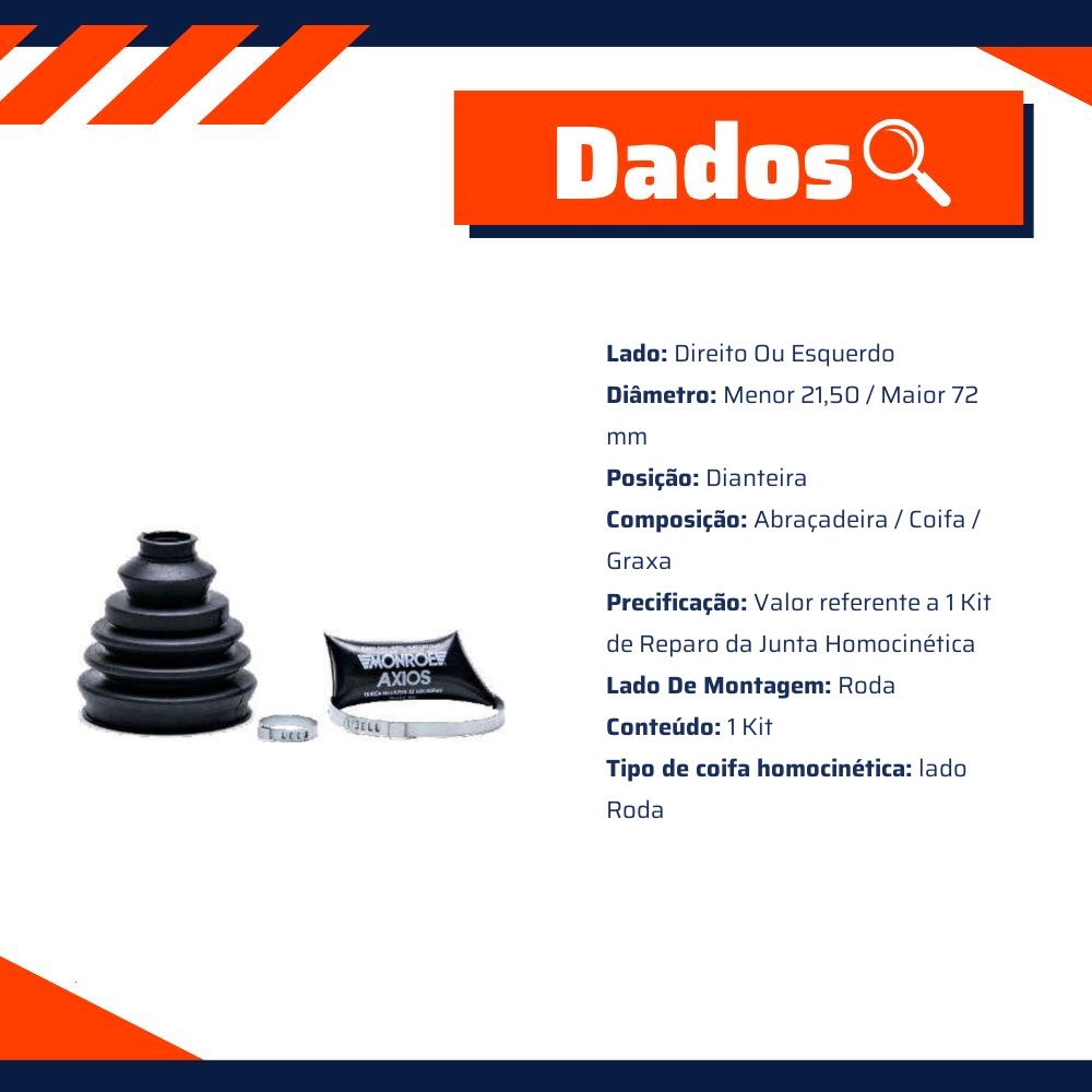 Coifa Homocinética Roda Dianteira Direita ou Esquerda para Chevrolet Onix e Prisma - Monroe Axios - LT90134