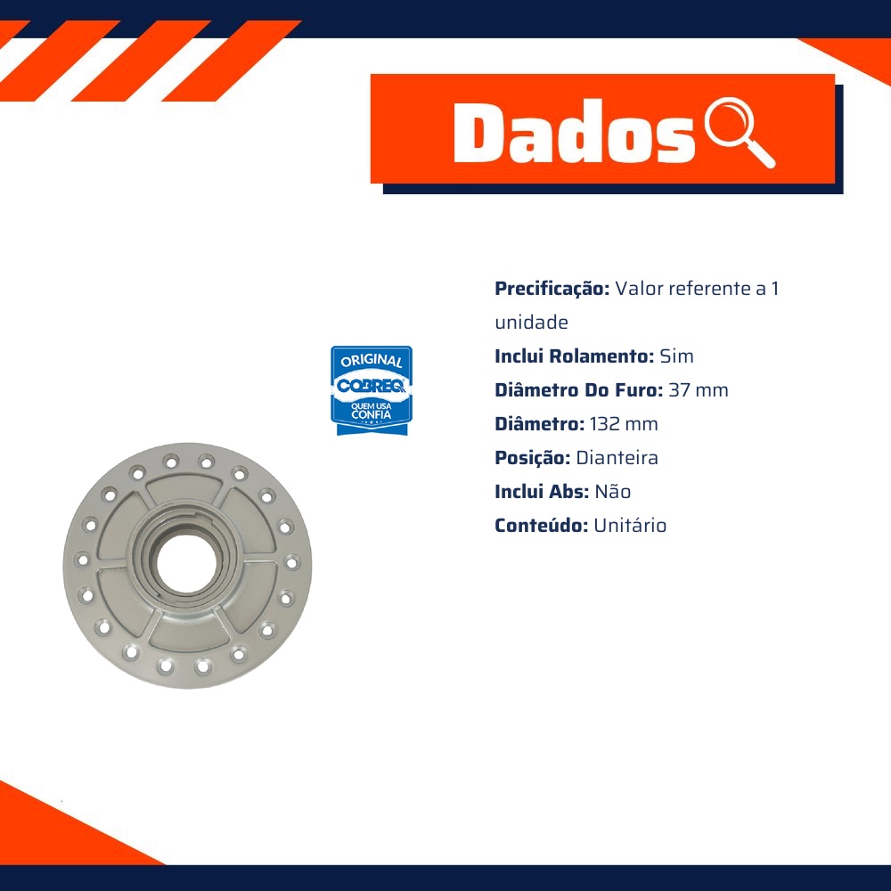 Cubo Roda Dianteira Direita ou Esquerda para Honda CG 150 - Cobreq - 0011-CB
