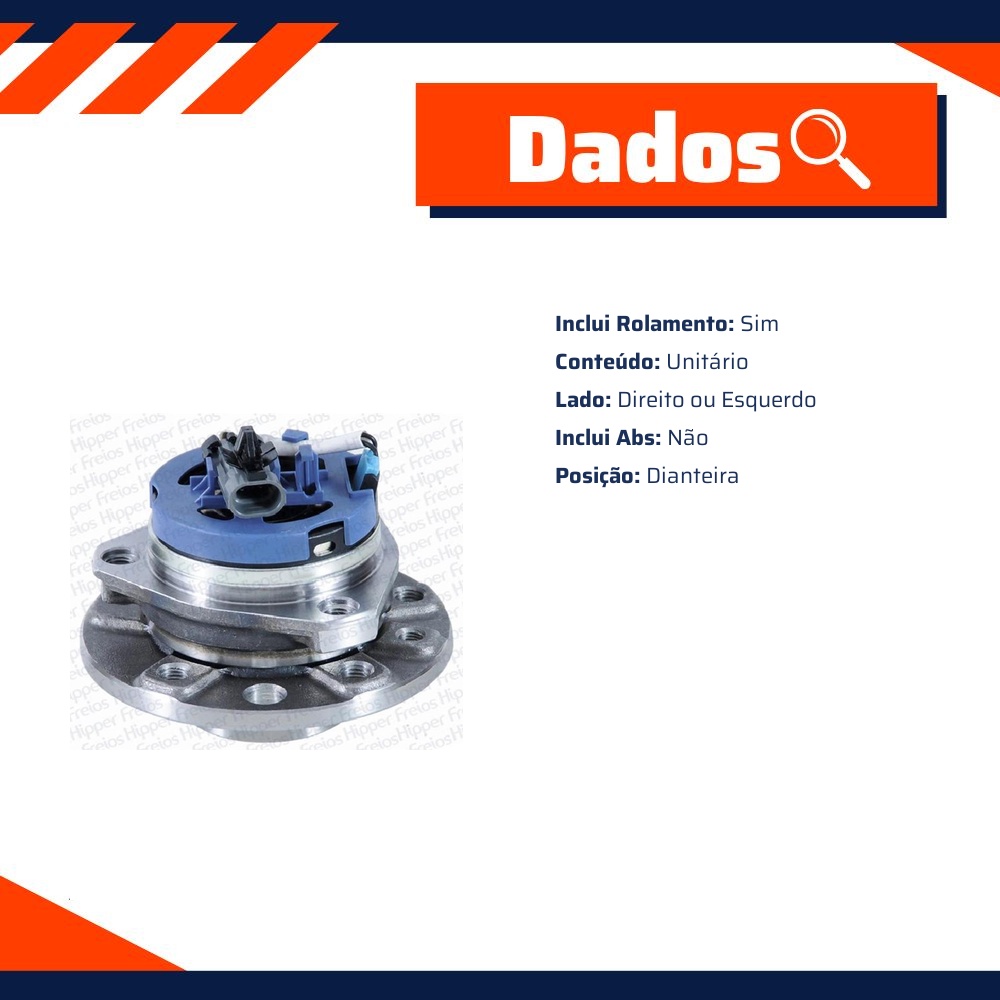 Cubo de Roda Dianteiro Direito ou Esquerdo com Rolamento sem ABS - Hipper Freios - HFCD 26D