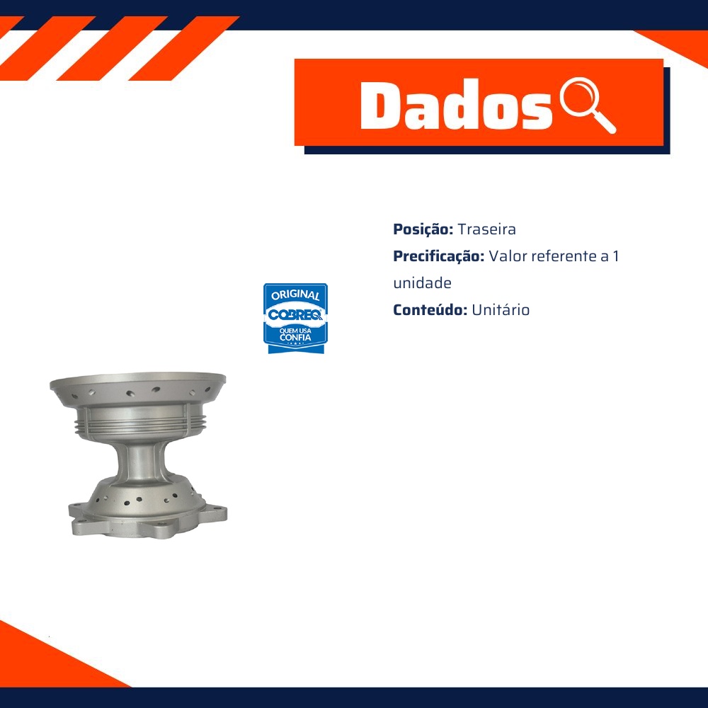 Cubo de Roda Traseiro Direita ou Esquerda para Honda NXR 125 BROS e NXR 150 BROS - Cobreq - 0016-CB