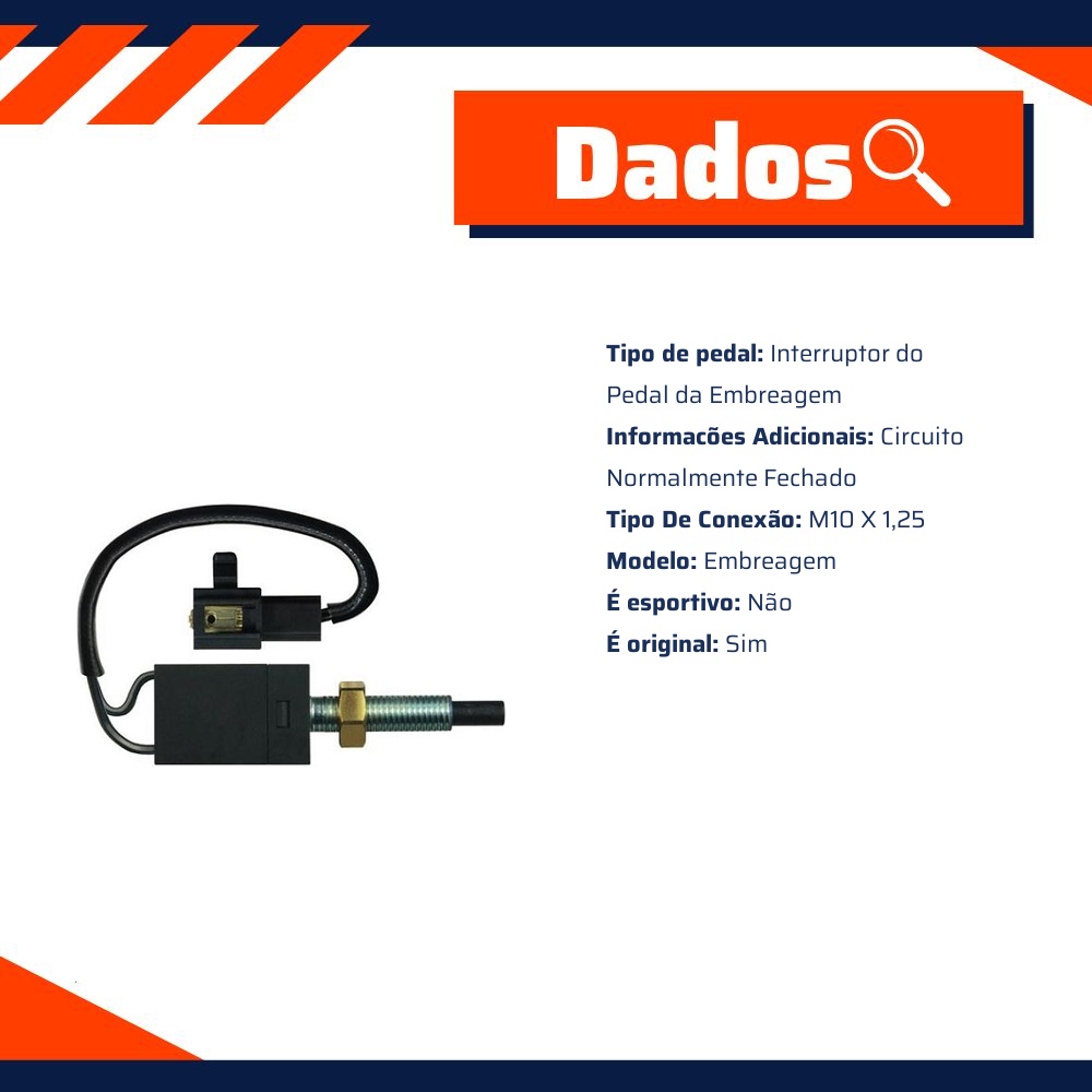 Interruptor do Pedal da Embreagem M10 X 1.25 para JAC J2 e J3 - 3-RHO - 422