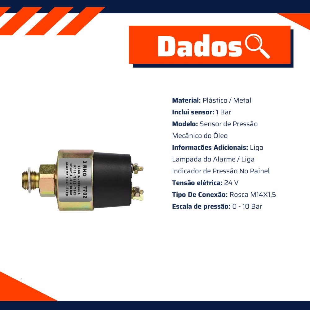 Sensor Mecânico de Pressão do Óleo - 0 a 10 Bar - 3-RHO - 7702