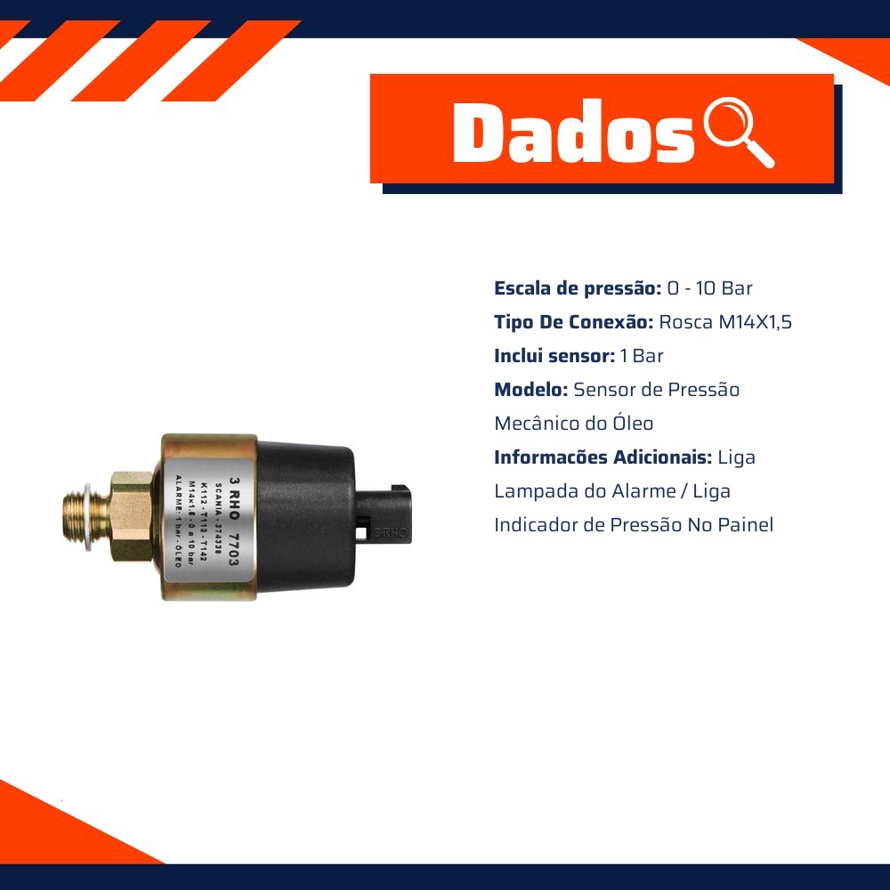 Sensor Mecânico de Pressão do Óleo - 0 a 10 Bar - 3-RHO - 7703