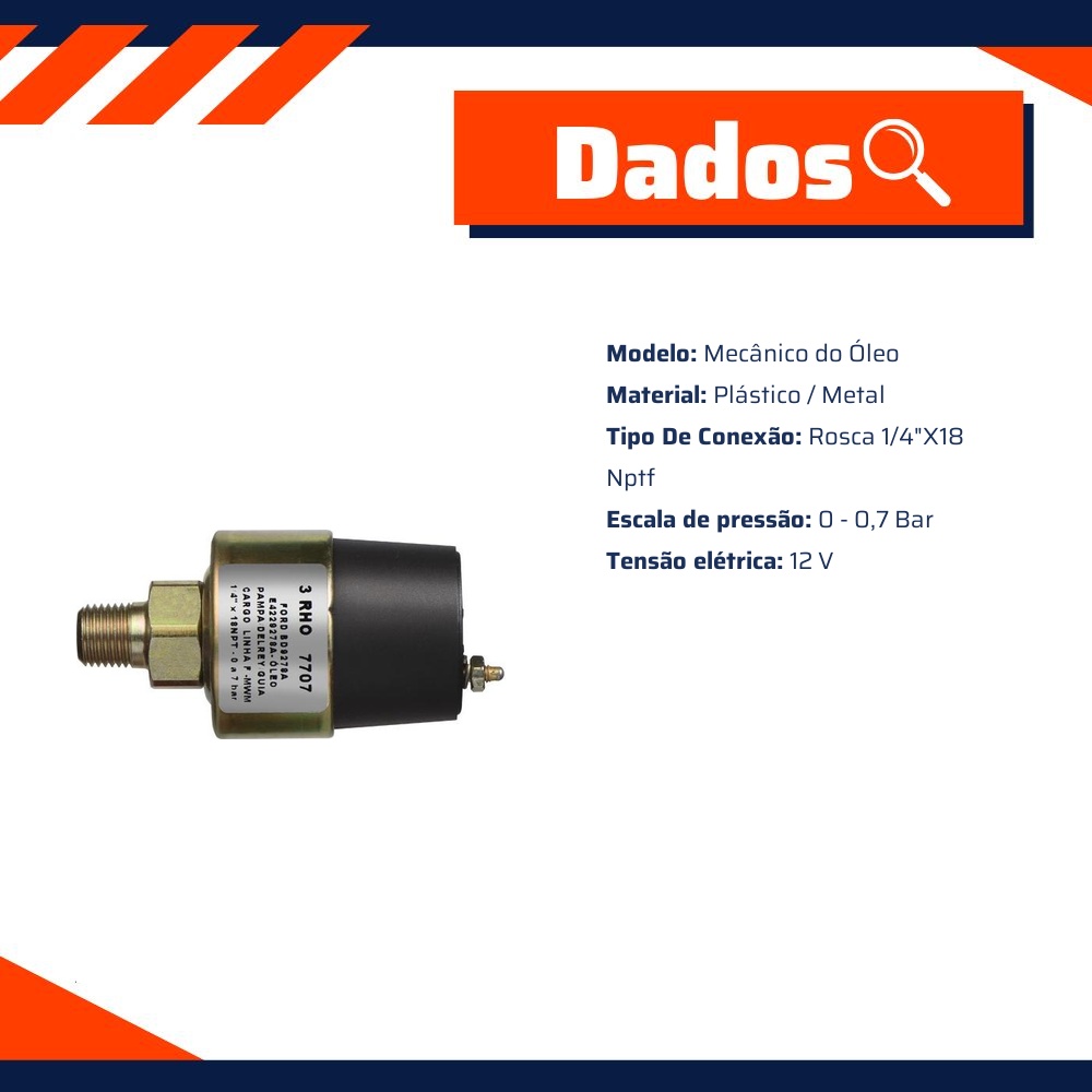 Sensor Mecânico de Pressão do Óleo - 0 a 0,7 Bar - 3-RHO - 7707