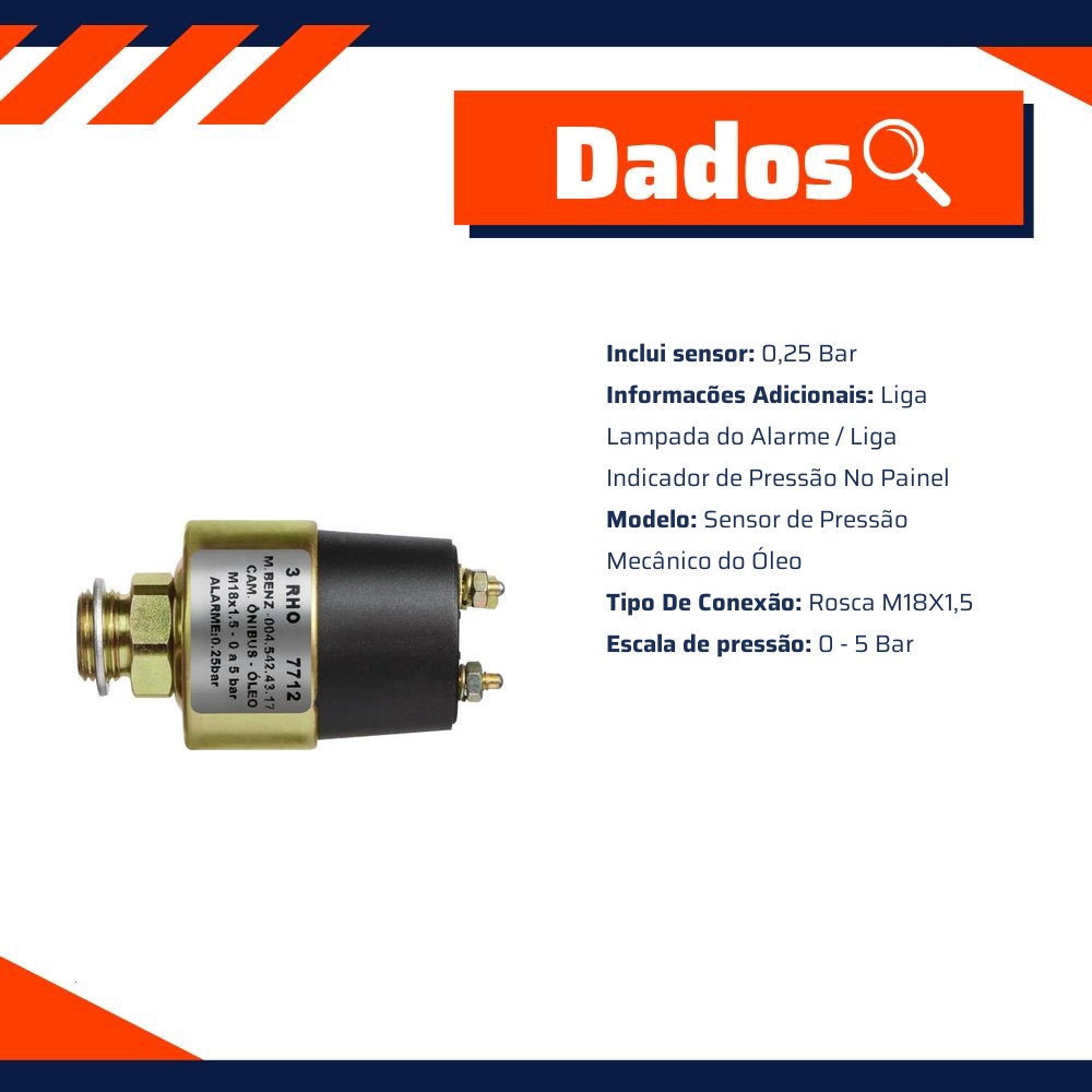 Sensor Mecânico de Pressão do Óleo - 0 a 5 Bar - 3-RHO - 7712