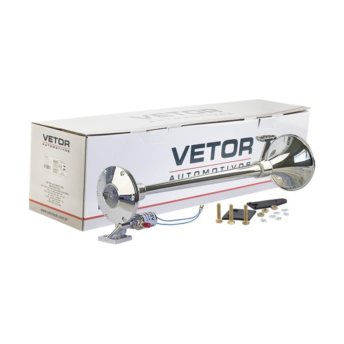 Buzina 1 Corneta Cromada 12V/24V 632mm - Vetor - Vt055
