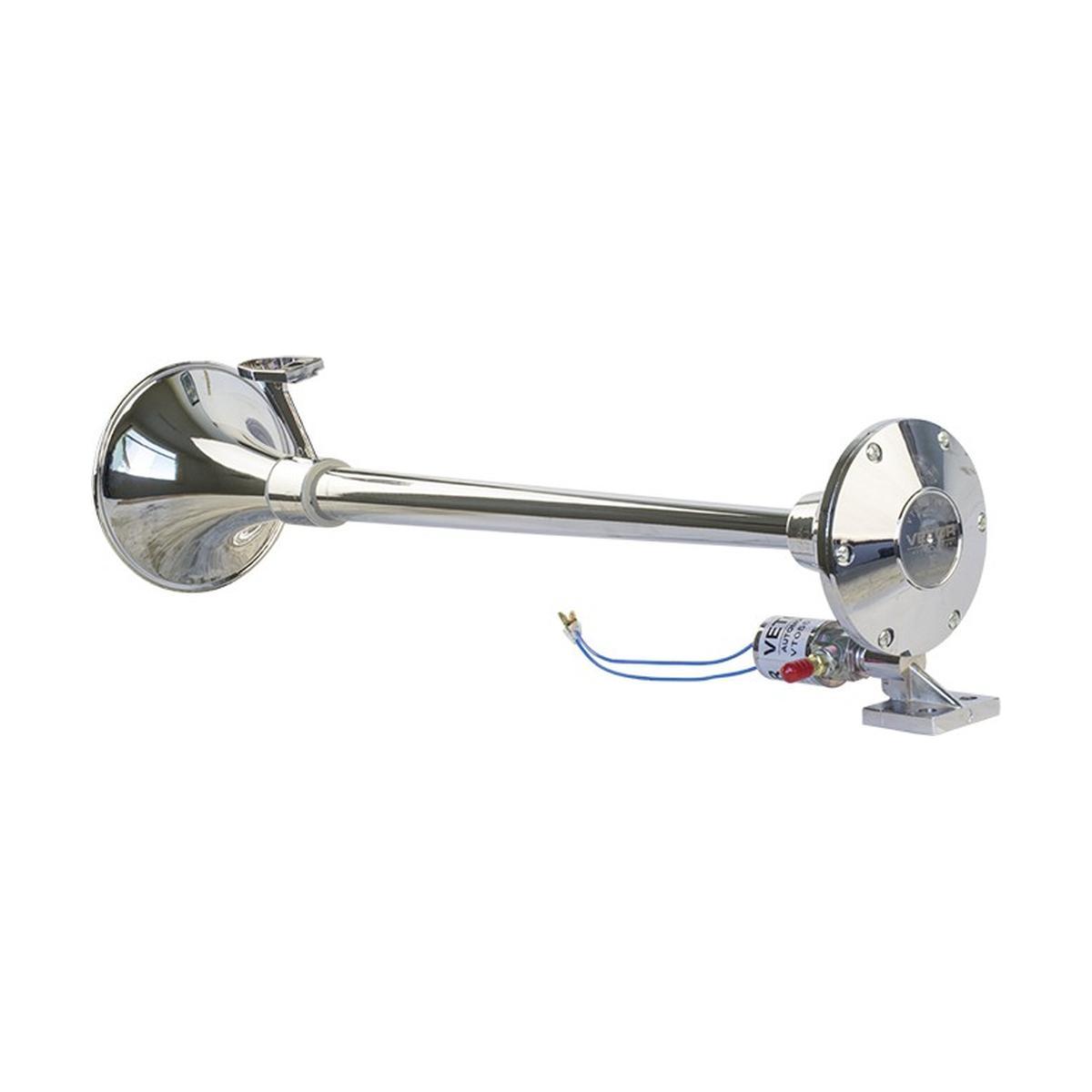 Buzina 1 Corneta Cromada 12V/24V 632mm - Vetor - Vt055