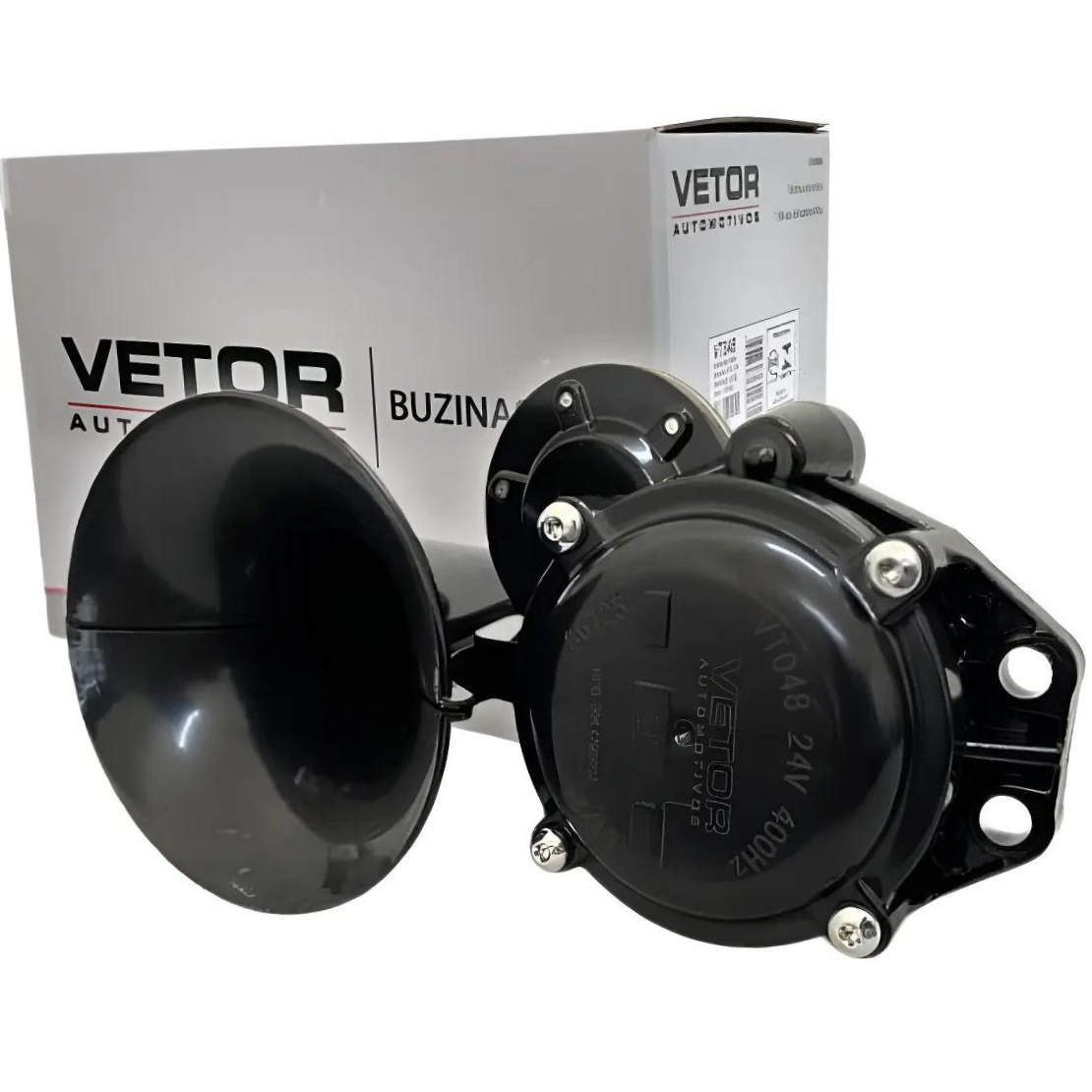 Buzina 1 Corneta Preta 24V - Vetor - Vt048