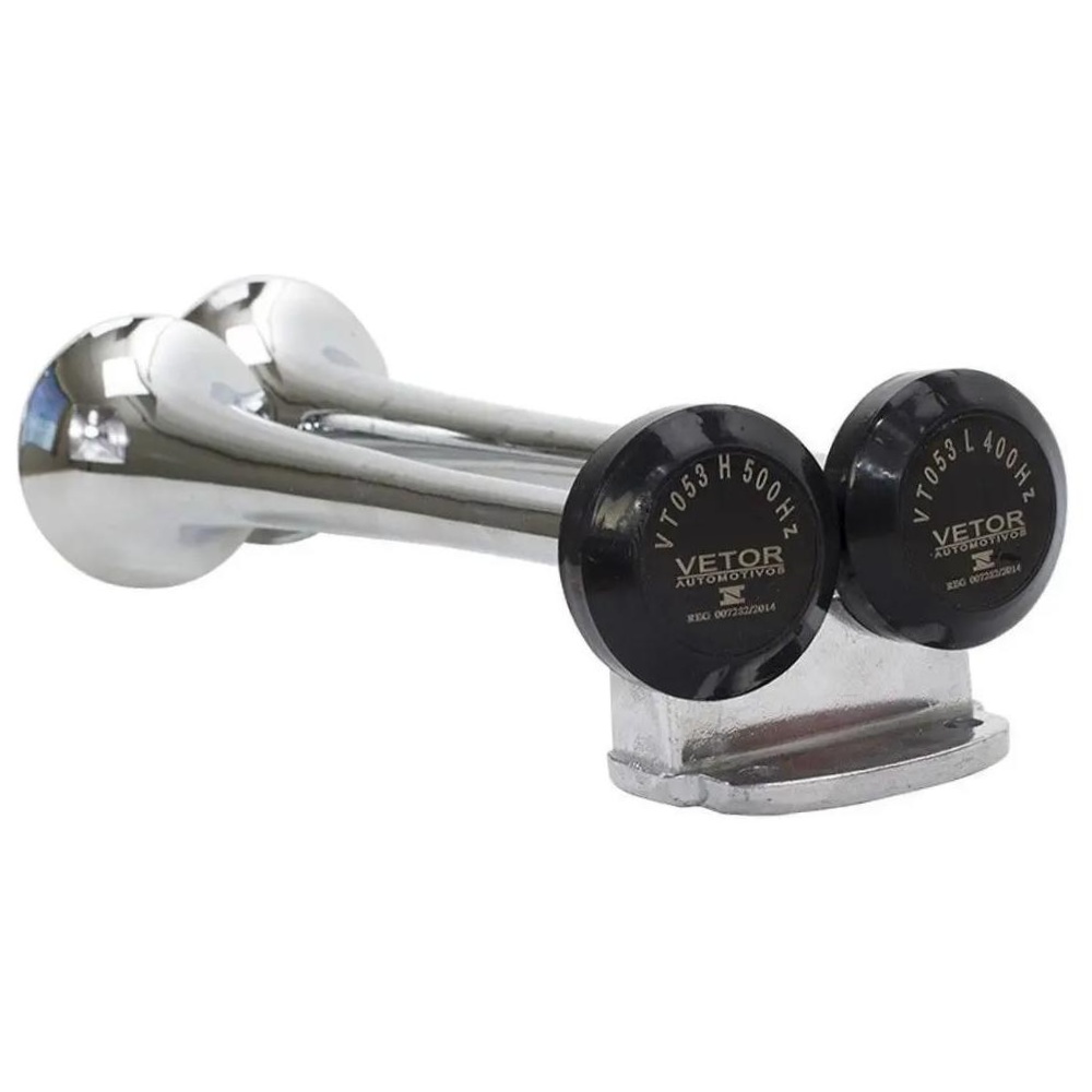 Buzina 2 Cornetas Cromada 12V - Vetor - Vt053