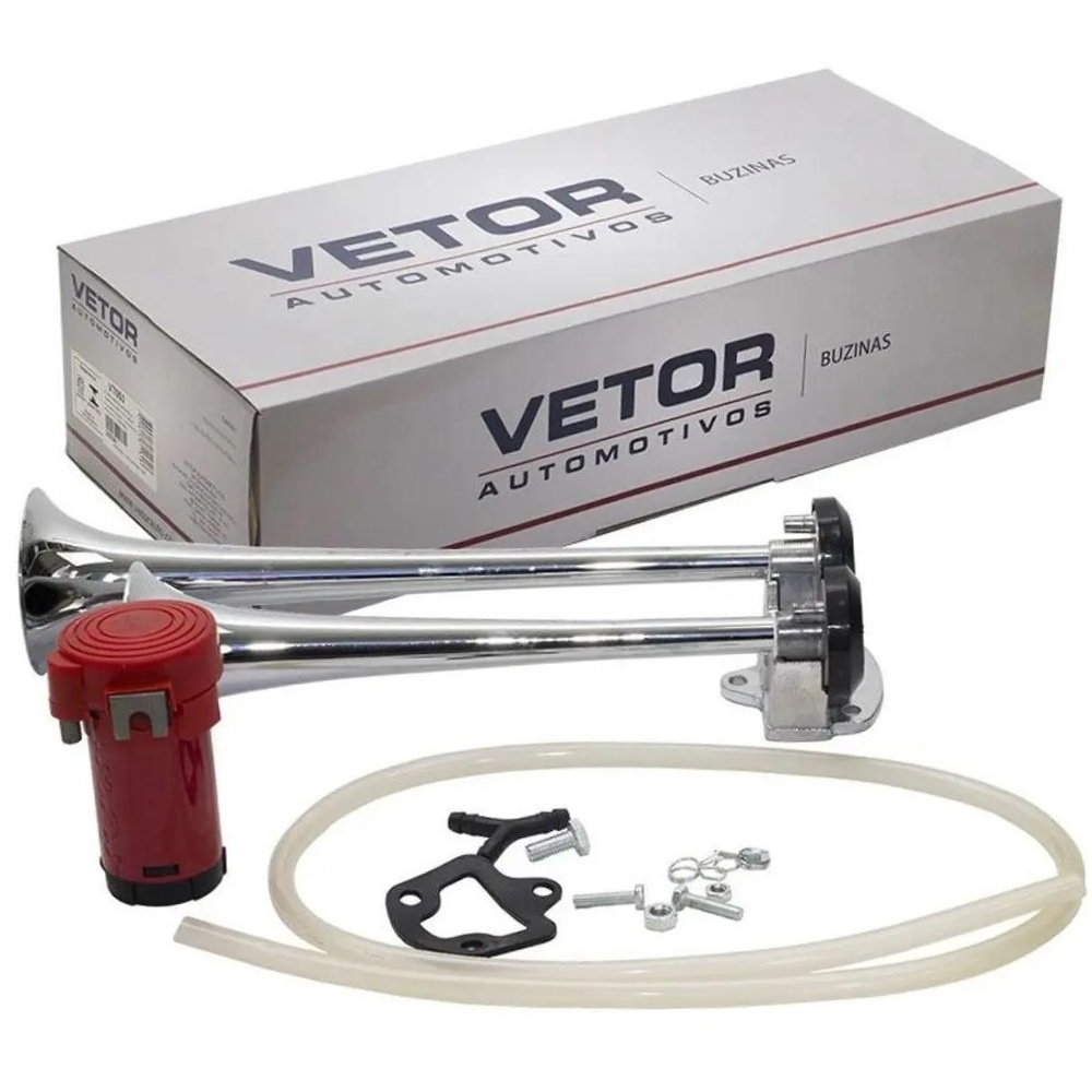 Buzina 2 Cornetas Cromada 12V - Vetor - Vt053