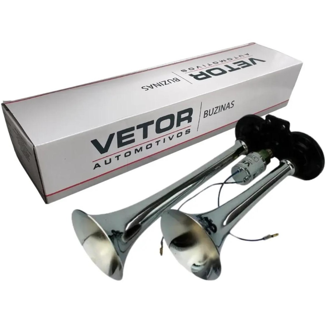 Buzina 2 Cornetas Cromada 24V - Vetor - Vt044