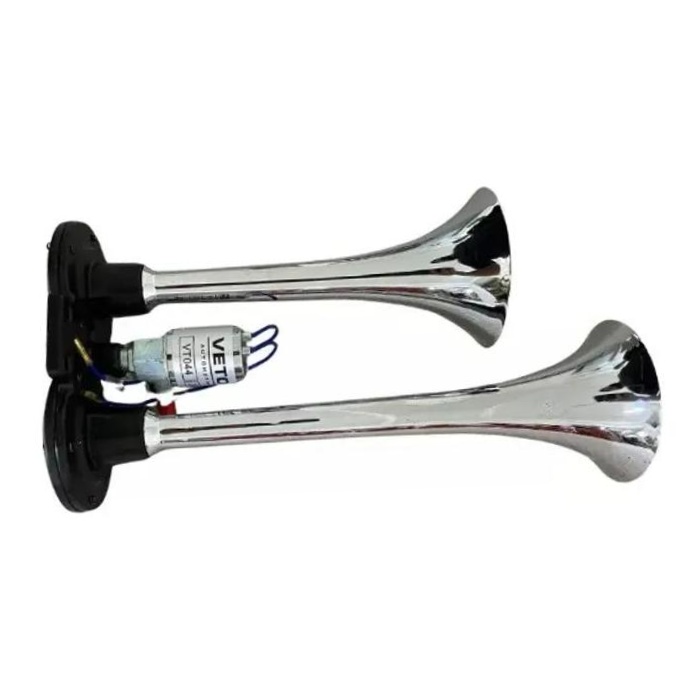 Buzina 2 Cornetas Cromada 24V - Vetor - Vt044