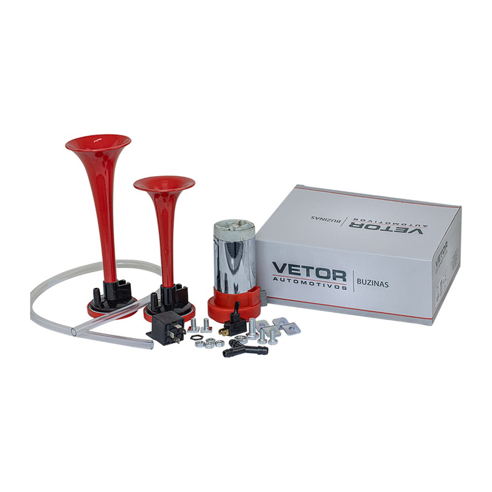 Buzina 2 Cornetas Vermelha 24V - Vetor - Vt041