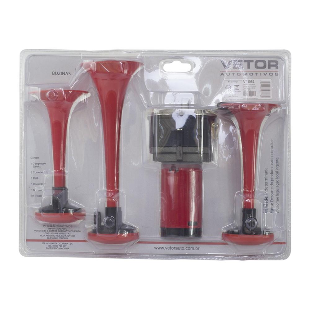 Buzina 3 Cornetas 12V - Vetor - Vt064