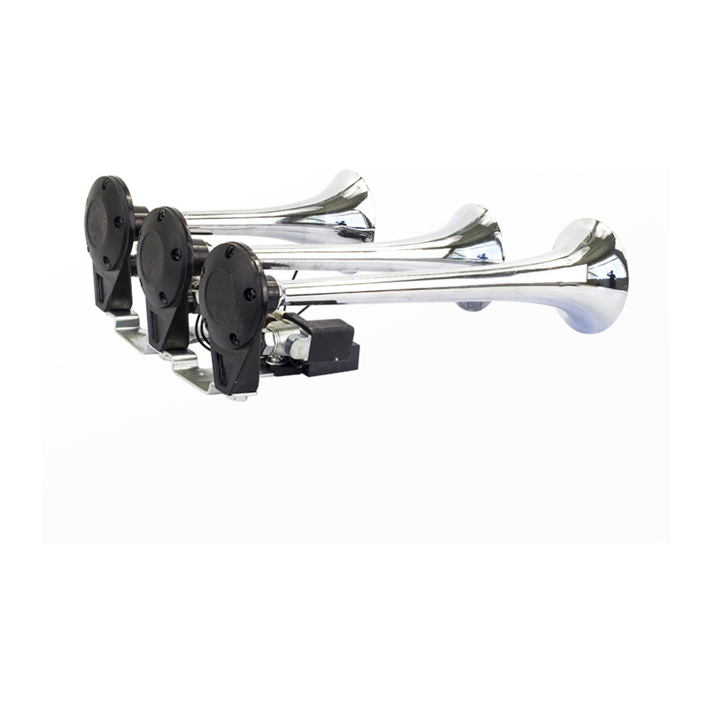 Buzina 3 Cornetas Cromada 12V com Som Alternado - Vetor - Vt051