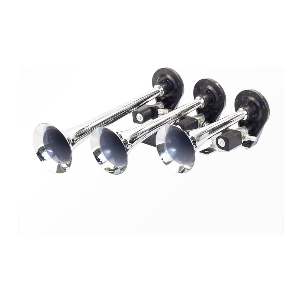 Buzina 3 Cornetas Cromada 12V com Som Alternado - Vetor - Vt051