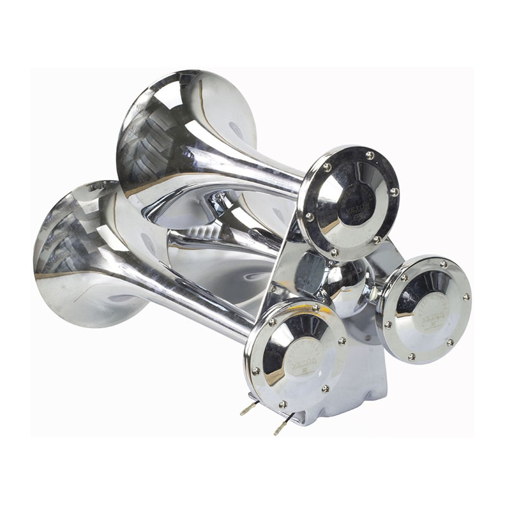 Buzina 3 Cornetas Cromada 12V/24V - Vetor - Vt052