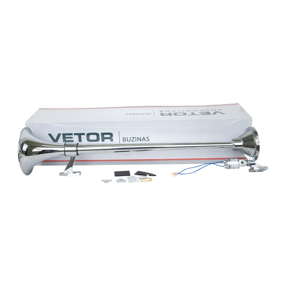 Buzina 1 Corneta Metal Cromada Bivolt 74cm - Vetor - Vt058