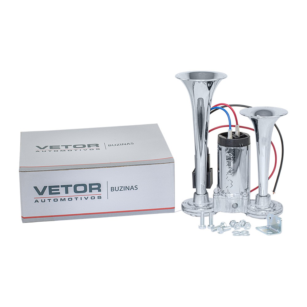 Buzina 2 Cornetas com Compressor Imbutido 12V - Vetor - Vt059