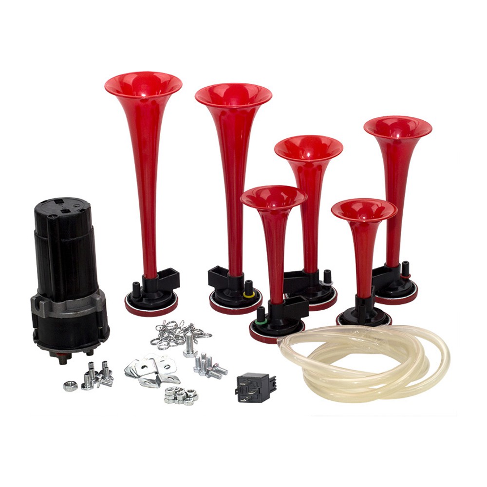 Buzina Musical 6 Cornetas Vermelhas 12V - Vetor - Vt050