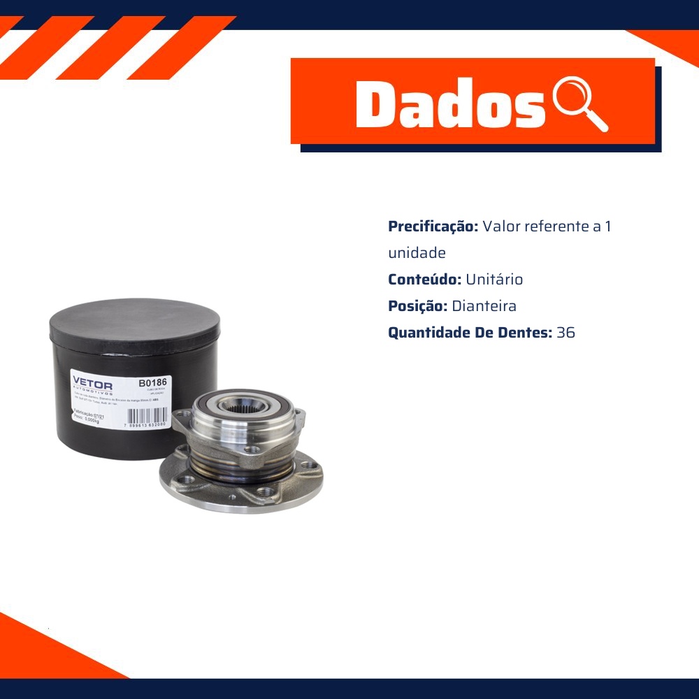 Cubo de Roda Dianteiro 36 Dentes para Volkswagen Tiguan - Vetor - B0186