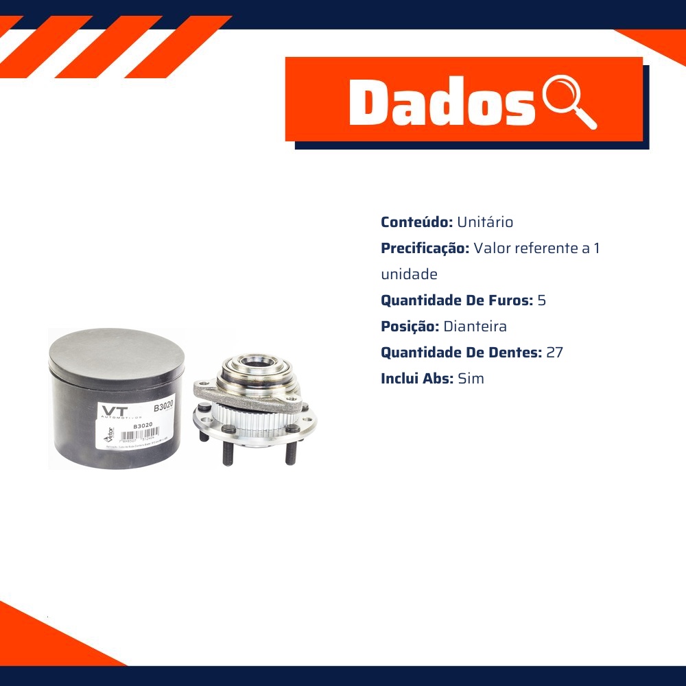 Cubo de Roda Dianteiro 5 Furos 27 Dentes com ABS para Chevrolet Blazer e S10 - Vetor - B3020