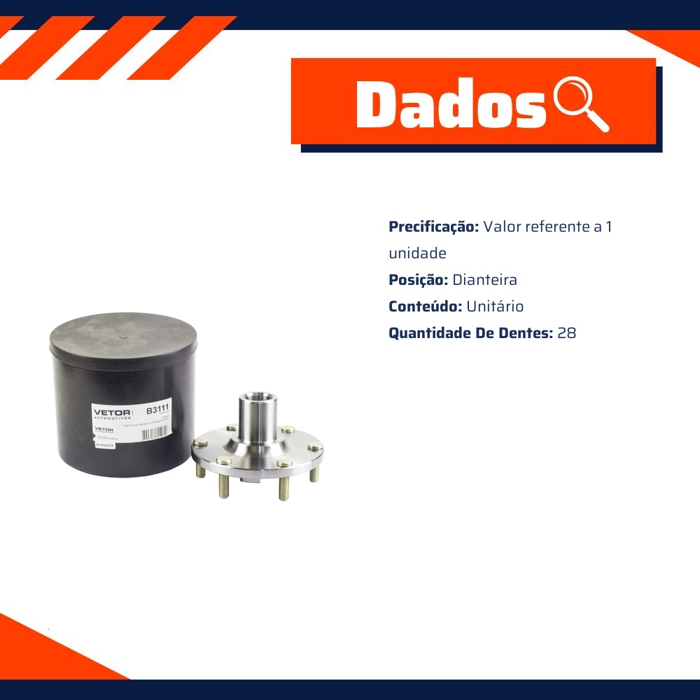 Cubo de Roda Dianteiro 28 Dentes para Ford Ranger - Vetor - B3111