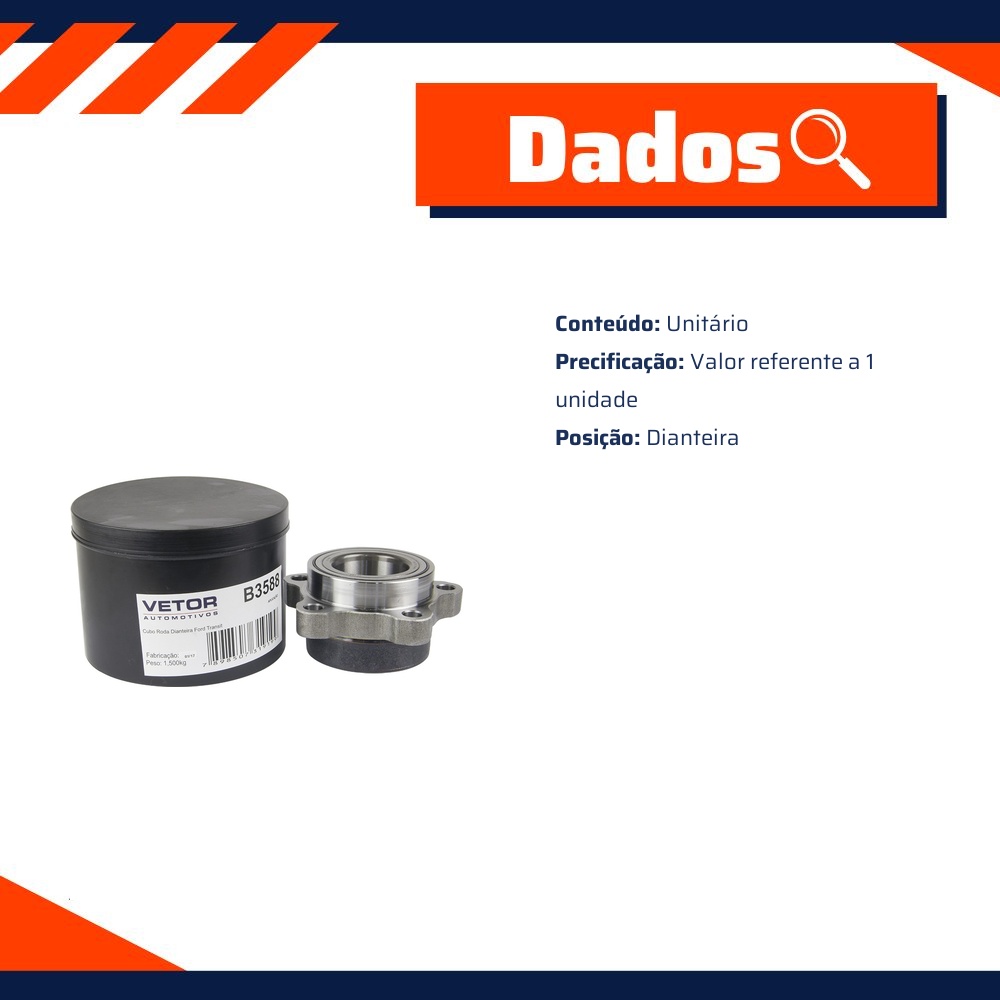 Cubo de Roda Dianteiro para Ford Transit - Vetor - B3588