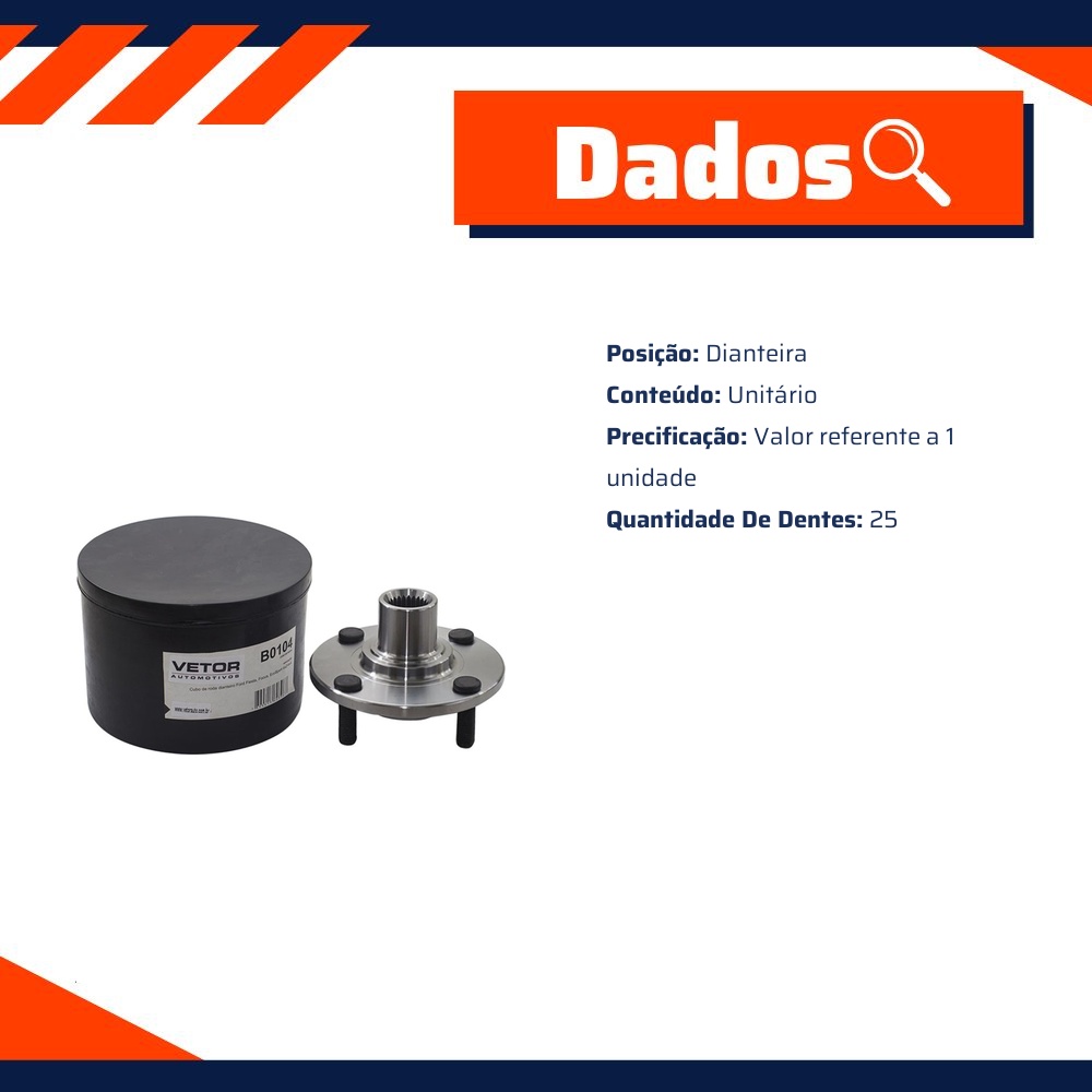 Cubo de Roda Dianteiro 25 Dentes para Ford Courier e Verona - Vetor - B0104