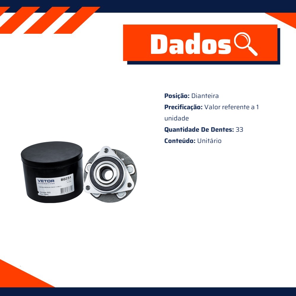 Cubo de Roda Dianteiro 33 Dentes para Chevrolet Tracker - Vetor - B0231