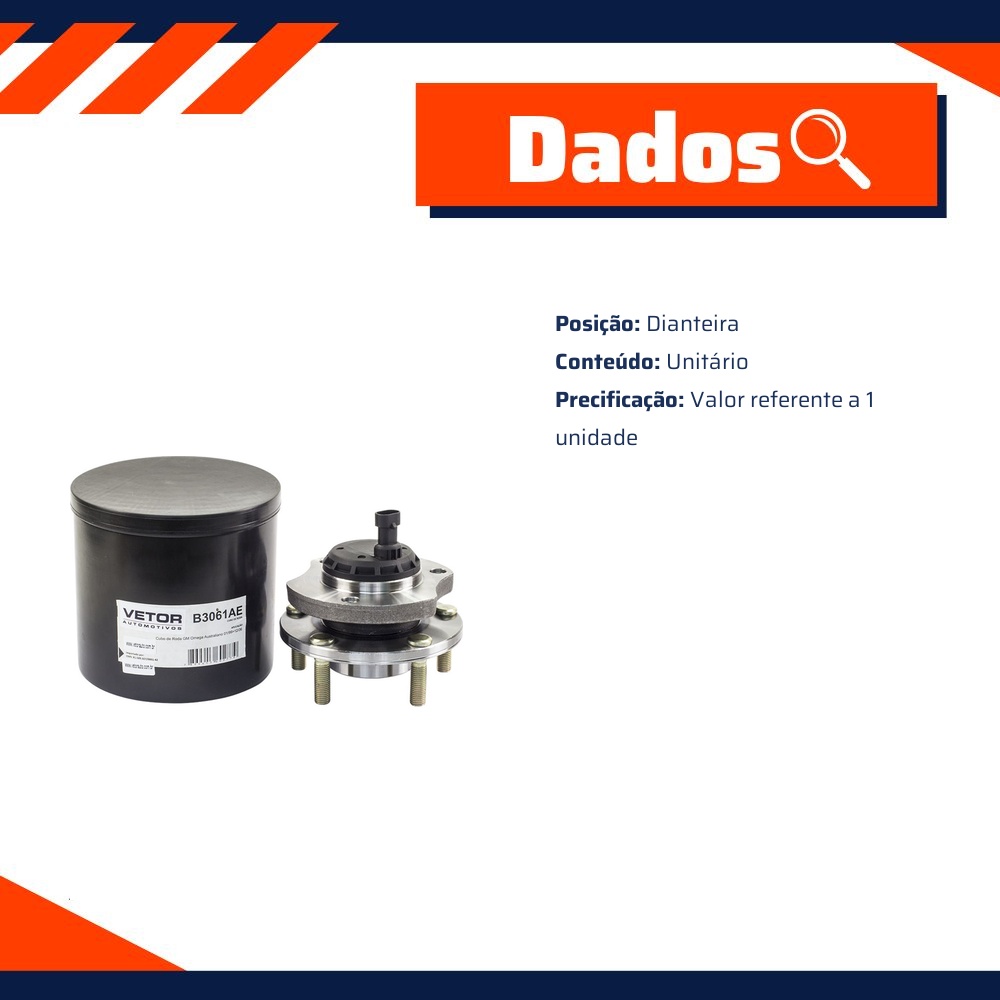 Cubo de Roda Dianteiro para Chevrolet Omega - Vetor - B3061Ae