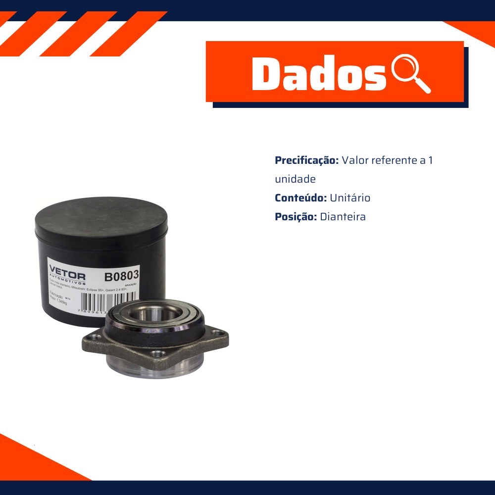 Cubo de Roda Dianteiro para Mitsubishi Eclipse e Lancer - Vetor - B0803