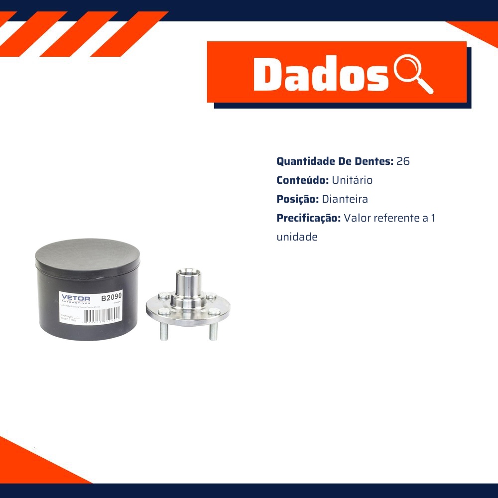Cubo de Roda Dianteiro 26 Dentes para Toyota Corolla - Vetor - B2090