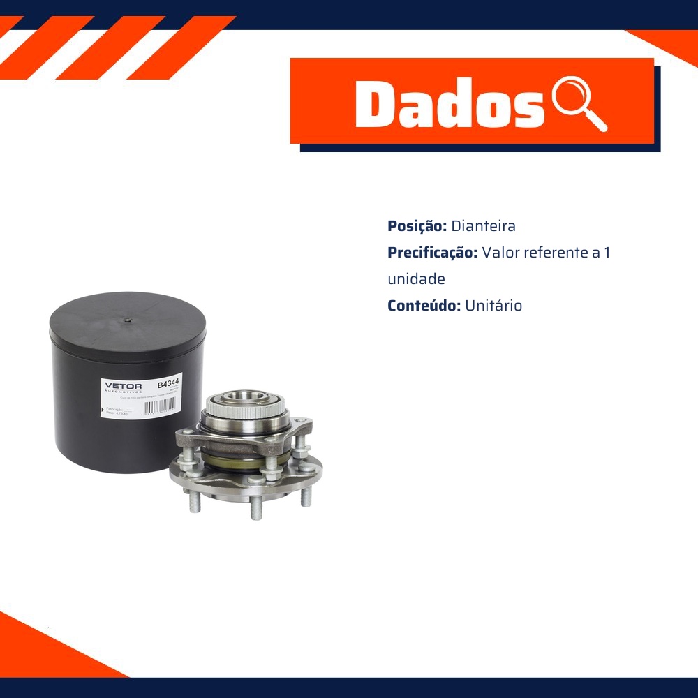 Cubo de Roda Dianteiro para Toyota Hilux - Vetor - B4344