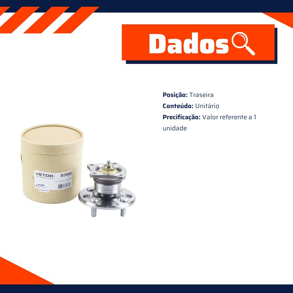 Cubo de Roda Traseiro para Toyota Corolla - Vetor - B3068
